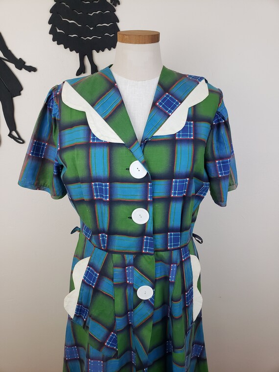 Vintage 1940's Plaid Dress / 50s Plus Size Day Dr… - image 7