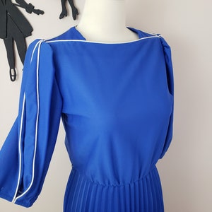 Vintage 1980's Blue Dress / 80s Day Dress S image 4