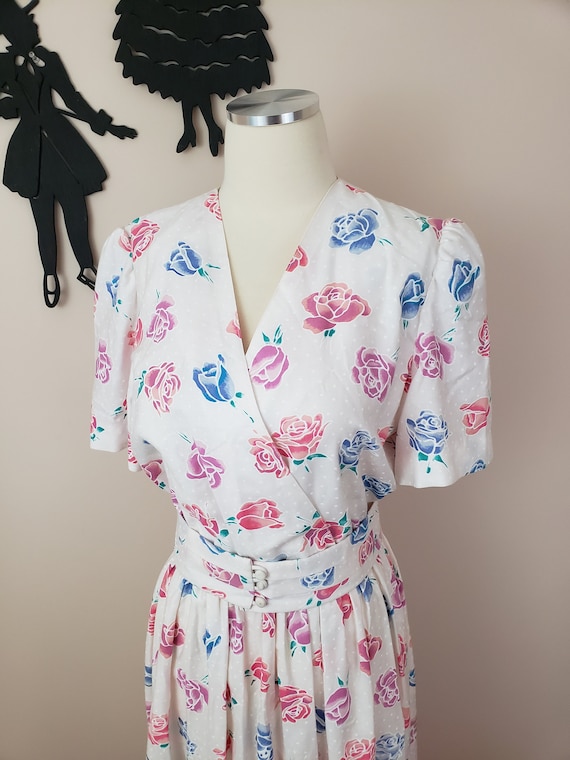 Vintage 1980's Rose Print Dress / 80s Floral Day … - image 1