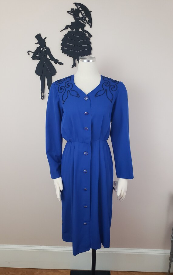 Vintage 1980's Blue Day Dress / 80s Rayon Secreta… - image 2