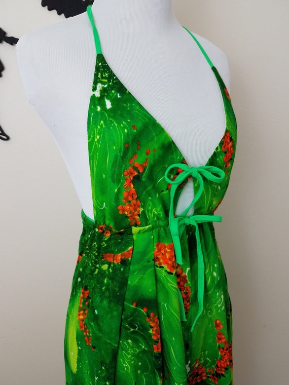 Vintage 1960's Maxi Dress / 60s Neon Green Backle… - image 7