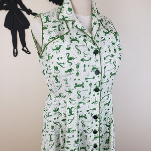 Vintage 1950's Cotton Shirt Waist Dress / 60s Novelty Print Day Dress XL image 5