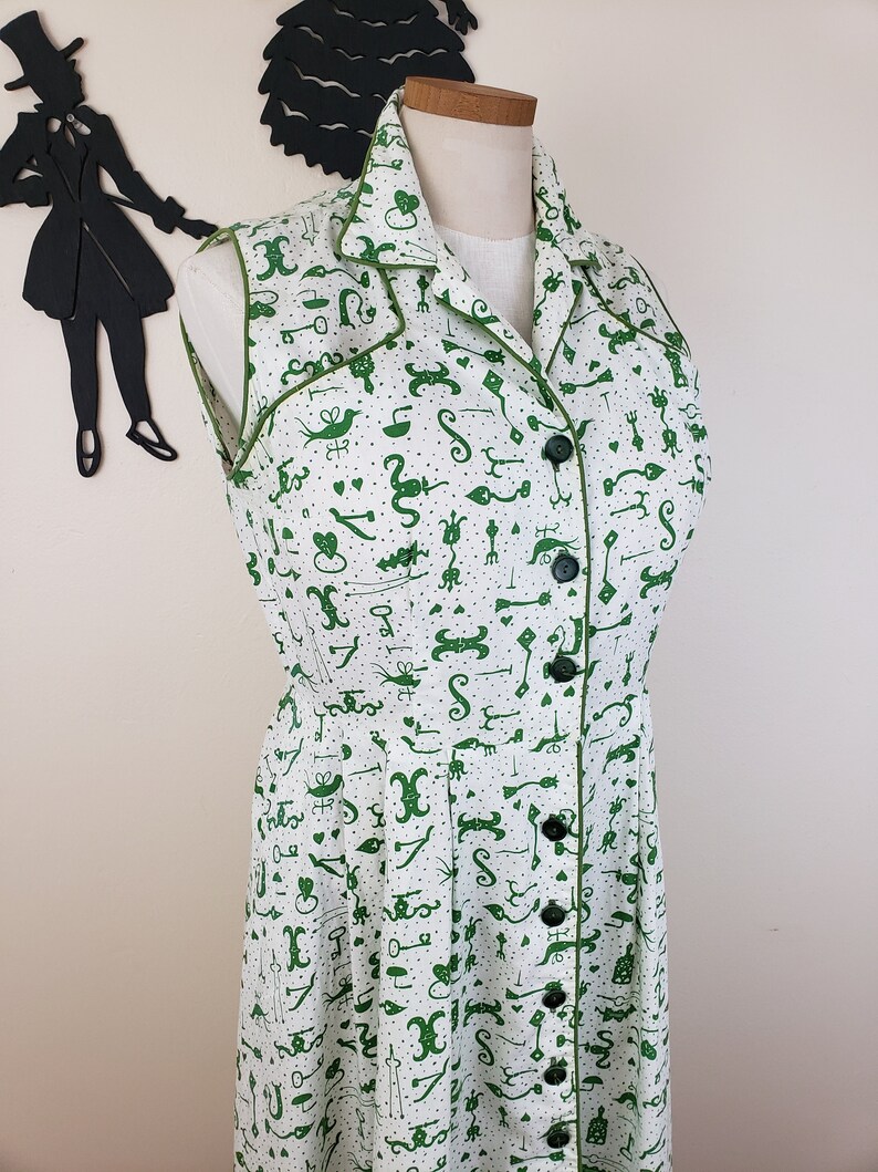 Vintage 1950's Cotton Shirt Waist Dress / 60s Novelty Print Day Dress XL image 5