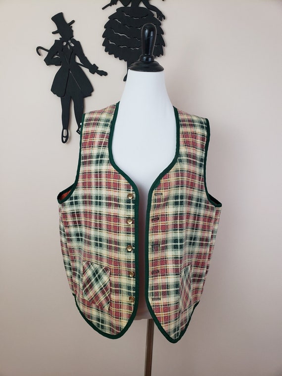 Vintage 1960's Plaid Vest / 70s Lightweight Sears… - image 3