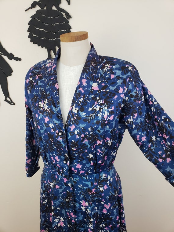 Vintage 1940's Day Dress Dress / 40s Leaf Floral P