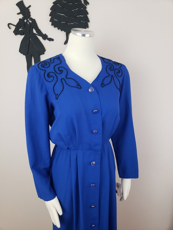 Vintage 1980's Blue Day Dress / 80s Rayon Secreta… - image 9