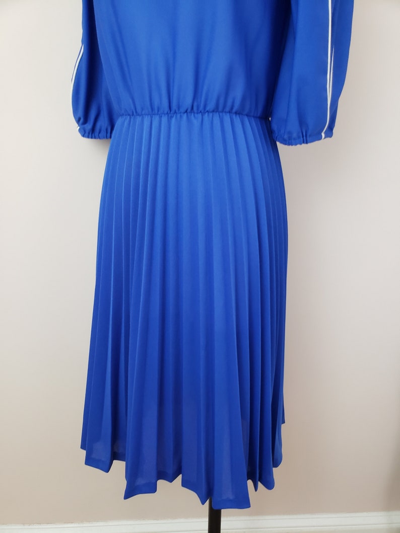 Vintage 1980's Blue Dress / 80s Day Dress S image 5