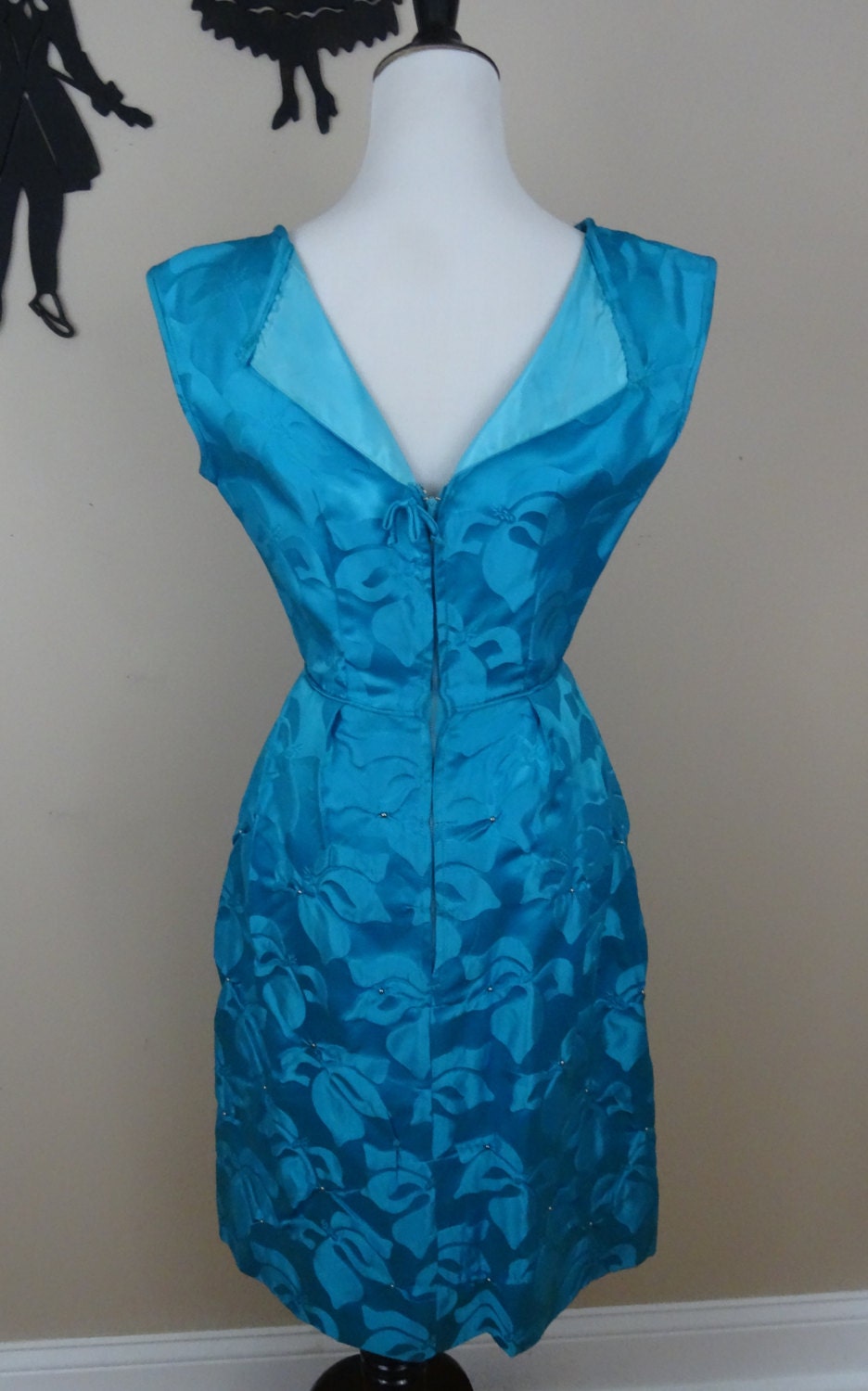 50s〜60s ビンスエ　水色 Vintage 1950's Bright Blue Cocktail Dress / 50s Embossed