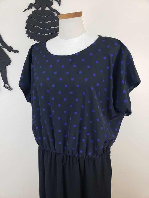 Vintage 1970's Polka Dot Dress / 70s Purple Black… - image 1