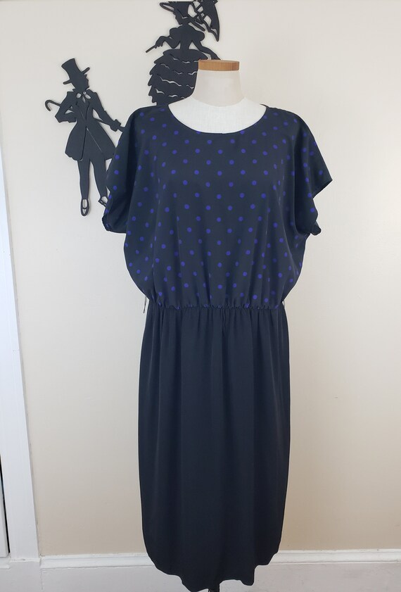 Vintage 1970's Polka Dot Dress / 70s Purple Black… - image 2