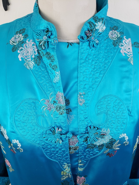 Vintage 1960's Blue Floral Jacket / 60s Rayon Qui… - image 5
