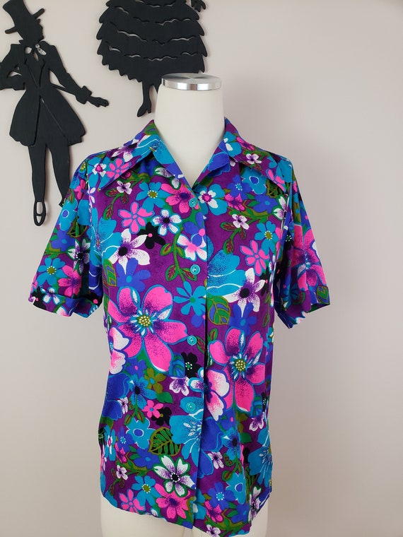 Vintage 1960's Primstyle Floral Button Up  / 70s … - image 5