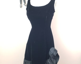 Vintage 1950's Velvet Cocktail Dress / 60s Black Formal Dress S