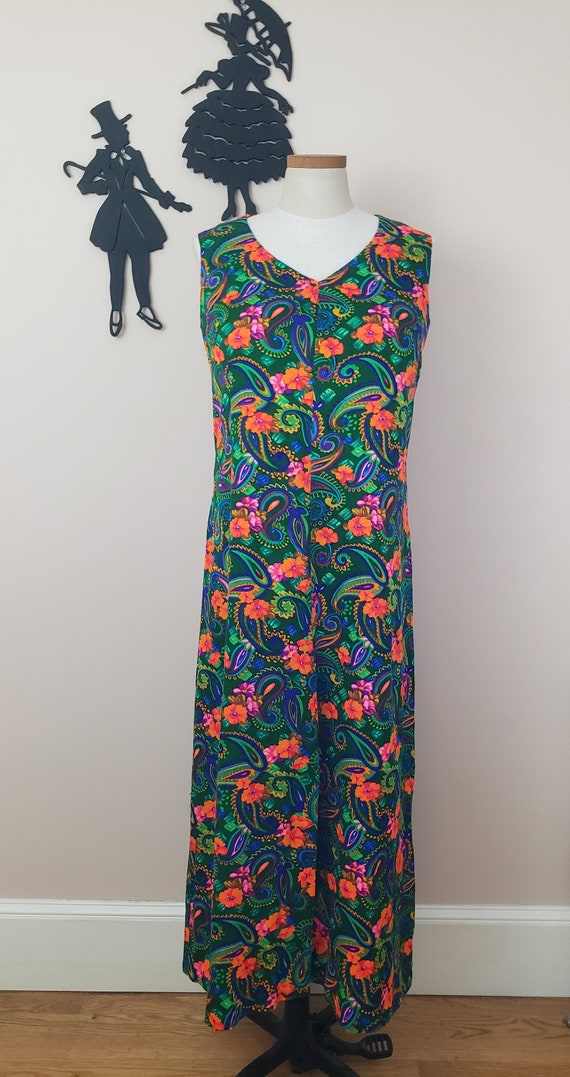 Vintage 1960's Rainbow Floral Dress / 70s Psyched… - image 2