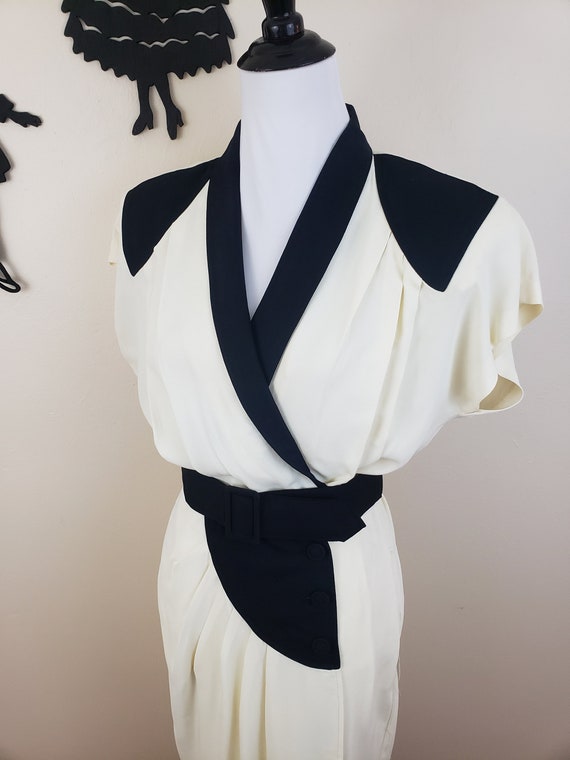 Vintage 1980's Color Block Dress / 80s Does 40s Bl