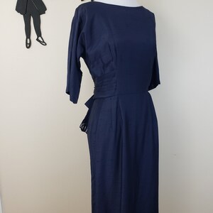 Vintage 1950's Cocktail Dress / 60s Navy Blue Bow Formal Dress - Etsy