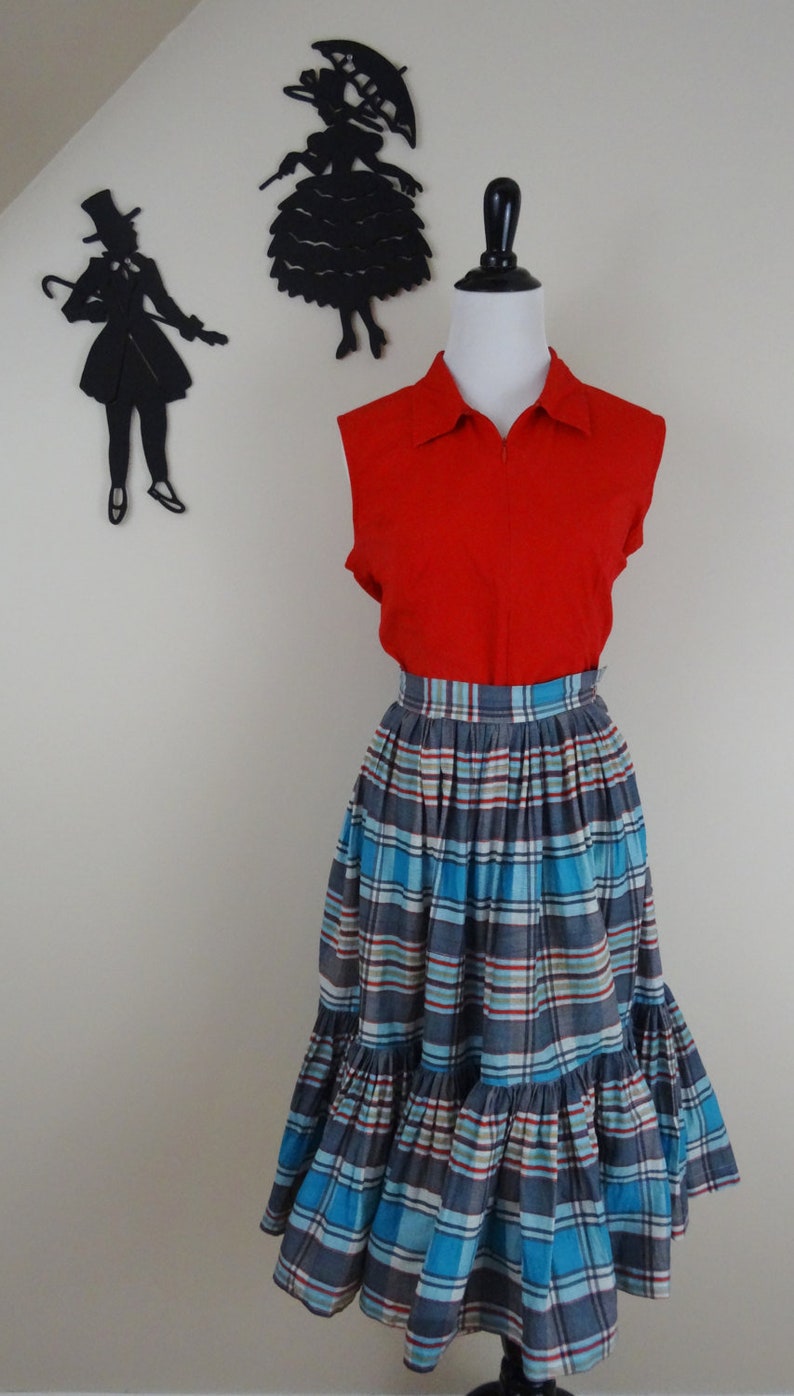 Vintage 1950's Striped Skirt/ 50s Plaid Skirt XS image 1