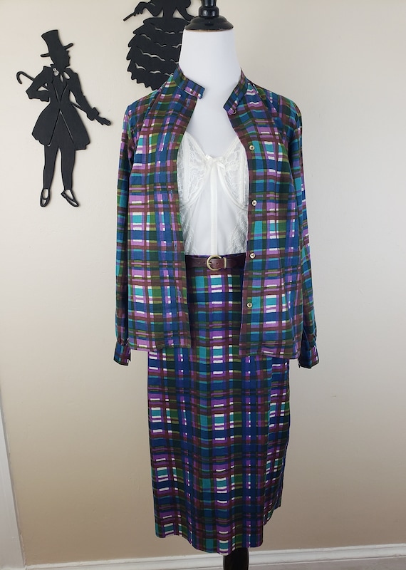 Vintage 1950's Plaid Jacket and Skirt set / 60s S… - image 4