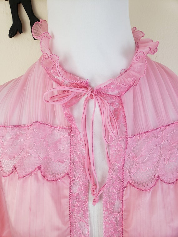 Vintage 1960's Pink Peignoir Bed Jacket / 60s Lac… - image 3