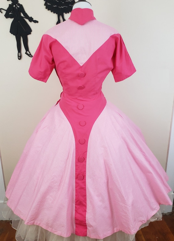 Vintage 1940's Western Dress / 40s Hot Pink Gingh… - image 5