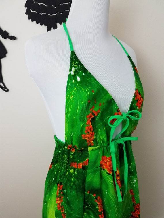 Vintage 1960's Maxi Dress / 60s Neon Green Backle… - image 5