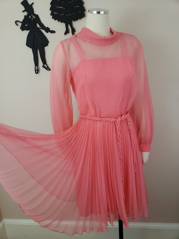 Vintage 1950's Cocktail Dress / 60s Coral Pink Pa… - image 7