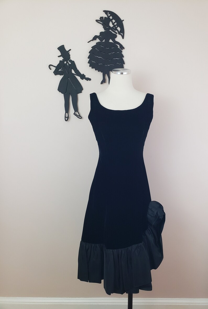 Vintage 1950's Velvet Cocktail Dress / 60s Black Formal Dress S image 3