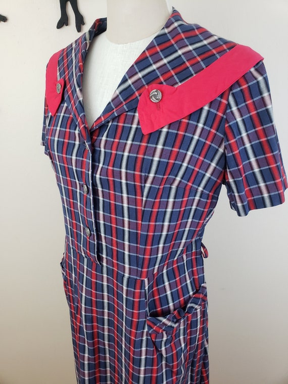 Vintage 1940's Plaid Dress / 50s Plus Size Day Dre