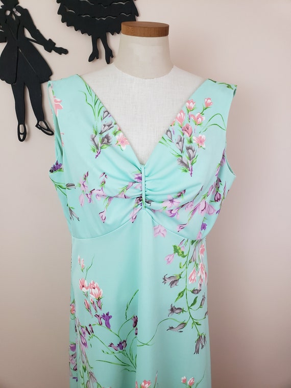 Vintage 1960's Mint Floral Dress/ 70s Plus Size P… - image 4