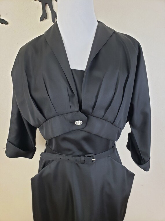 Vintage 1940's Black Wiggle Dress / 50s Rhinestone
