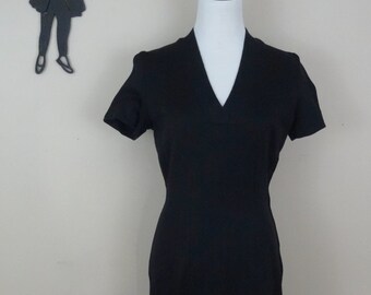 Vintage 1950's Black Wiggle Dress / 50s Day Dress S tr