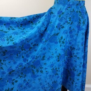 Vintage 1950's Blue Rose Skirt/ 50s Novelty Print Full Circle Skirt XL image 5