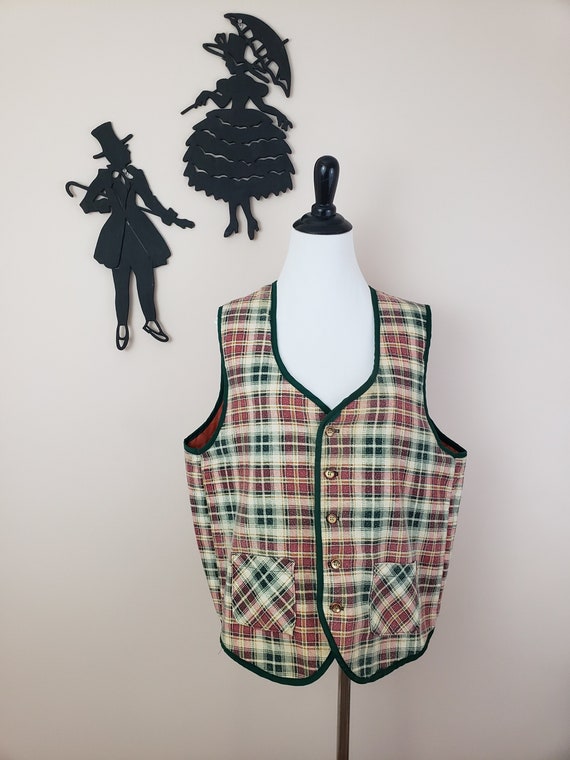 Vintage 1960's Plaid Vest / 70s Lightweight Sears… - image 1