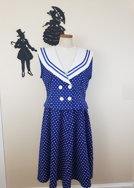 Vintage 80's Does 50's Sailor Collar Dress / 80s … - image 1