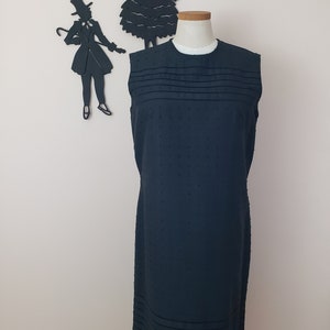 Vintage 1960's Black Dress / 60s Sheath Cotton Dress XL image 2