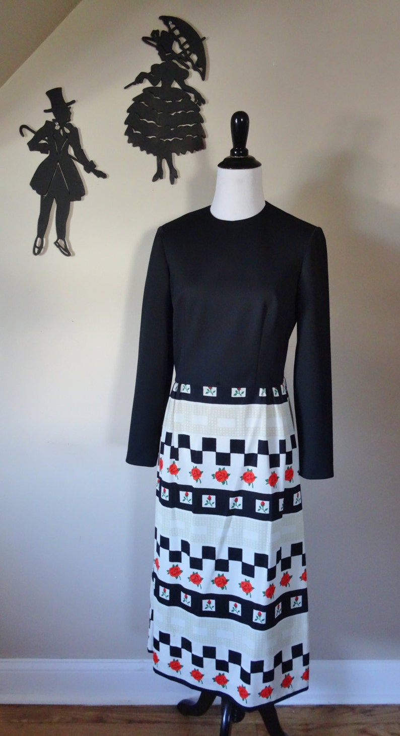 Vintage 1960's Maxi Dress / 60s Polyester Dress S image 1