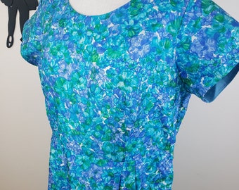 Vintage 1940's Floral Silk Dress / 50s Plus Size Day Dress XXL