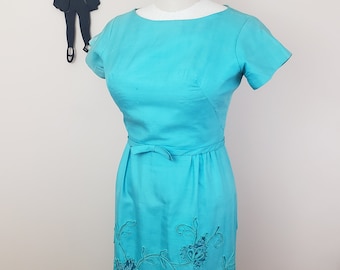 Vintage 1950's Bright Blue Dress / 60s Cocktail Dress M/L