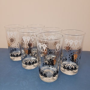 Vintage 1950's Glass Highball Glasses/ 60s Barware Cups Set of 6 image 5