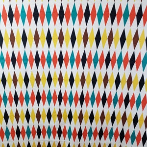 Vintage 1950's Novelty Print Fabric / 60s Diamond Harlequin Fabric image 7