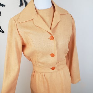 Vintage 1960's Peach Dress and Jacket Set / 70s Orange Dress and Coat S image 4