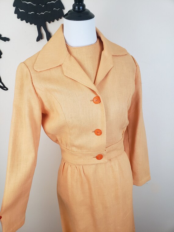 Vintage 1960's Peach Dress and Jacket Set / 70s O… - image 4