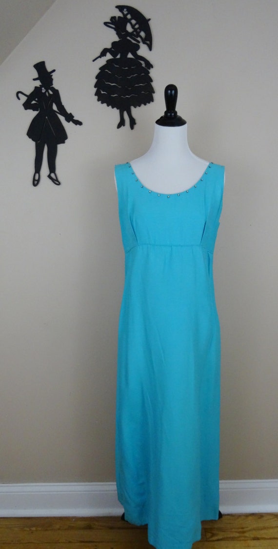 Vintage 1960's Maxi Dress / 60s Bright Blue Day D… - image 2