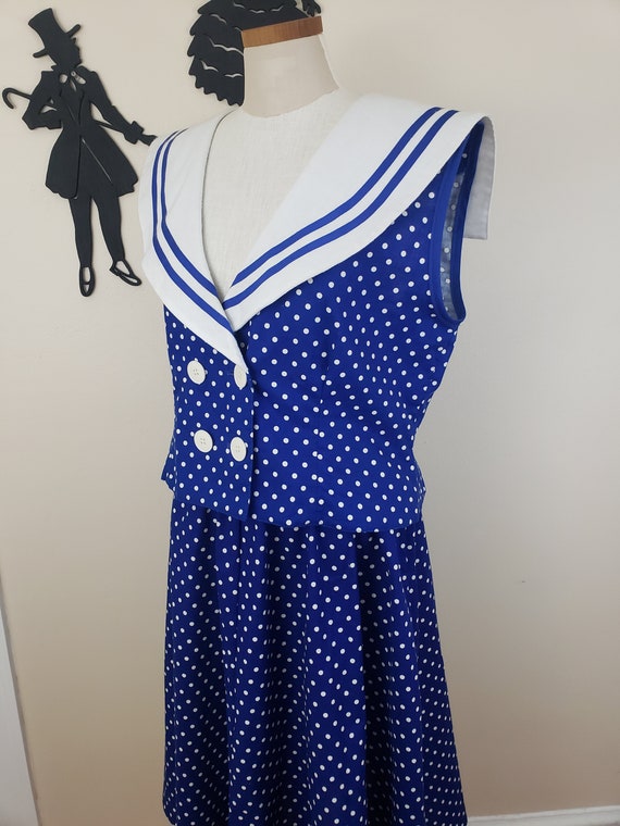 Vintage 80's Does 50's Sailor Collar Dress / 80s … - image 2