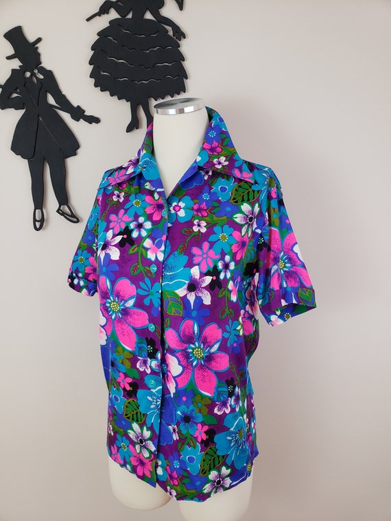 Vintage 1960's Primstyle Floral Button Up  / 70s … - image 1