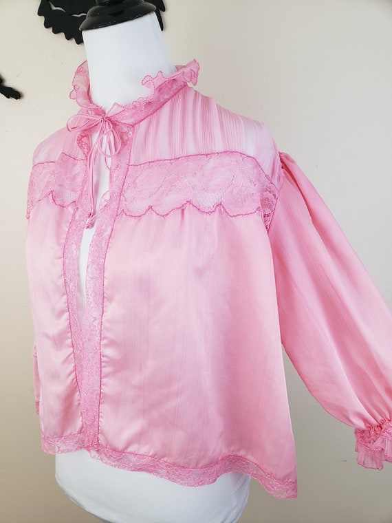Vintage 1960's Pink Peignoir Bed Jacket / 60s Lac… - image 4
