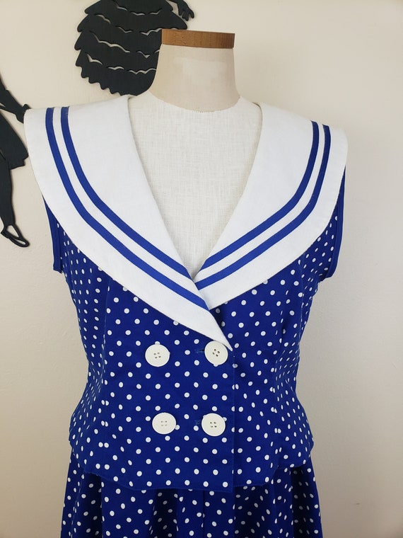 Vintage 80's Does 50's Sailor Collar Dress / 80s … - image 3