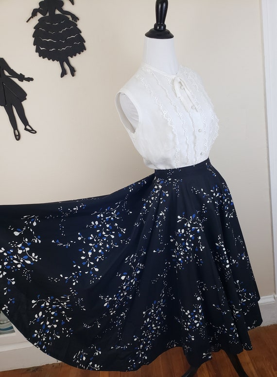 Vintage 1950's Blue Abstract Skirt/ 50s Full Circl