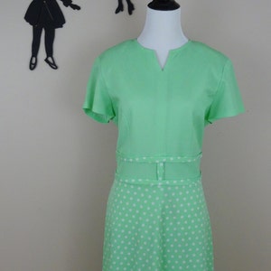 Vintage 1960&#39;s Mint Polka Dot Dress / 60s Polyester Day Dress L/XL