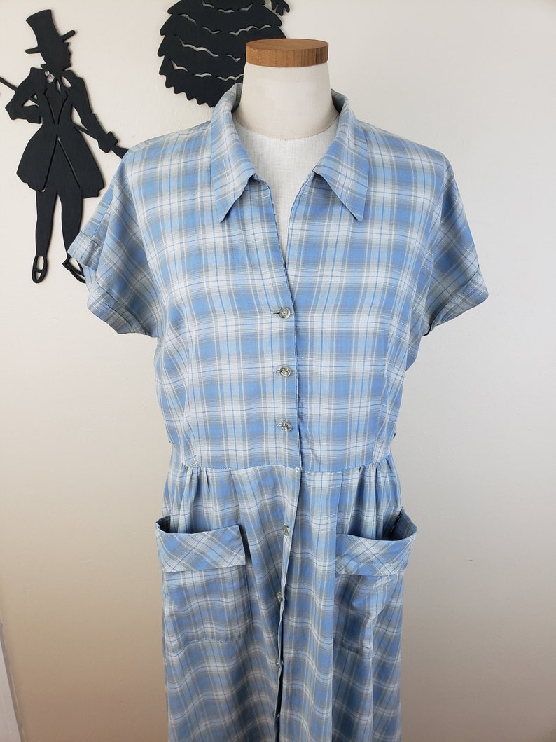 Vintage 1950/'s Plaid Shirtwaist Dress 50s Plus Size Day Dress XXL
